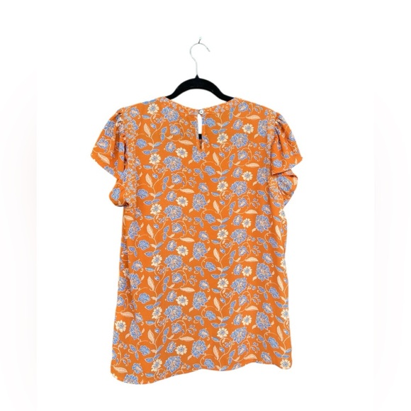 DR2 Women’s Orange Paisley Floral Blouse Flutter Sleeves Lightweight SZ Medium - Picture 2 of 8